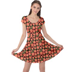 Brown Pattern With Strawberries Cap Sleeve Dress