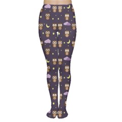 Blue Owls At Night With Stars Clouds And Moon Pattern Women s Tights