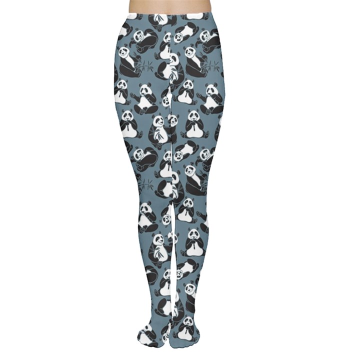 Blue Set of Cartoon Funny Panda on A Blue Animal Women s Tights