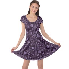 Purple Floral Purple Flower Wallpaper Pattern Cap Sleeve Dress