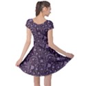 Purple Floral Purple Flower Wallpaper Pattern Cap Sleeve Dress View2