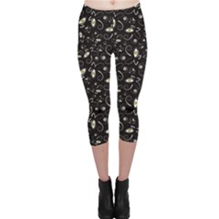 Black Handpainted Butterflies With Eyes Black And White Capri Leggings