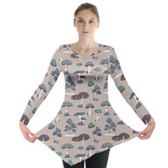 Blue Colorful Mushrooms Pattern Long Sleeve Tunic Top