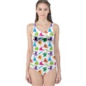 Colorful Pattern A Cute Monsters and Inscriptions One Piece Swimsuit View1