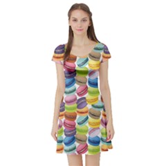 Colorful Pattern Colorful Macaroon Cookies Short Sleeve Skater Dress