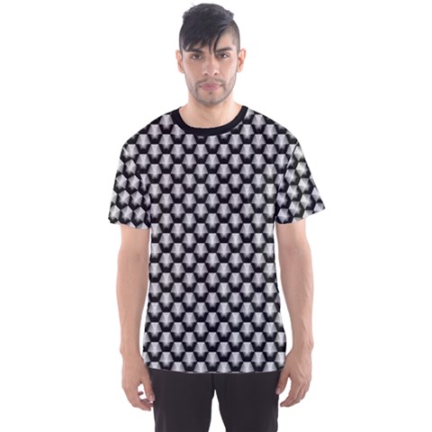 Black Monochrome Hexagon Geometric Pattern Abstract Striped Men s Sport Mesh Tee by CoolDesigns