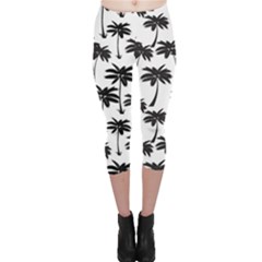 Black Palm Leaf Pattern Capri Leggings by CoolDesigns