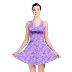 Purple Pattern Donuts Candies And Lollypops Check Reversible Skater Dress by CoolDesigns