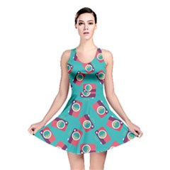 Turquoise Camera Flat Pattern Reversible Skater Dress by CoolDesigns