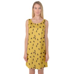 Yellow Pattern Of The Bee On Honeycombs Sleeveless Satin Nightdress