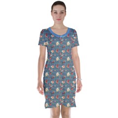 Blue Hummingbird And Tropical Short Sleeve Nightdress