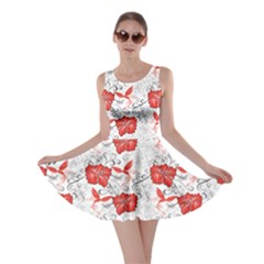 Red Hawaiian Patterns Hibiscus And Hummingbirds Skater Dress by CoolDesigns