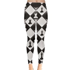 Black A Ly Repeatable Glossy Chessboard Chess Pieces Leggings by CoolDesigns