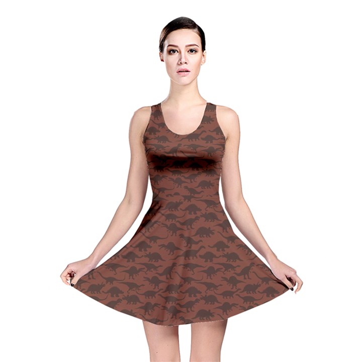 Dark A Pattern With Dinosaur Silhouettes Reversible Skater Dress