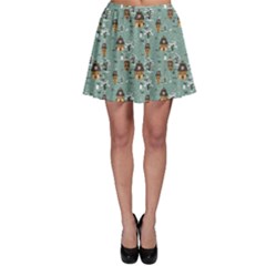 Blue Christmas Pattern Winter Village Scene Skater Skirt