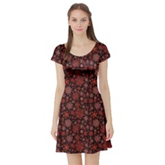 Black Snowflakes Red Pattern Short Sleeve Skater Dress by CoolDesigns