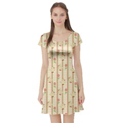 Yellow Cute Duck Pattern Short Sleeve Skater Dress by CoolDesigns