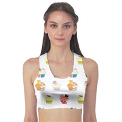 Colorful Fancy Cup Cake Pattern Wallpaper Women s Sport Bra by CoolDesigns