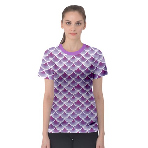 Purple Watercolor Retro Fish Scales Texture Pattern Women s Sport Mesh Tee by CoolDesigns