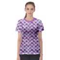 Purple Watercolor Retro Fish Scales Texture Pattern Women s Sport Mesh Tee View1