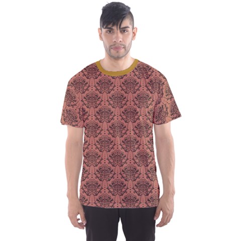 Brown Purple And Black Damask Floral Pattern Men s Sport Mesh Tee by CoolDesigns