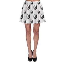 Gray Ying Yang Sign Harmony Symbol Grid Lines Pattern Skater Dress by CoolDesigns