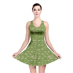 Green Colour Pattern With A Fishes Reversible Skater Dress by CoolDesigns