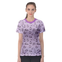 Purple Funny Cats Sketch Pattern For Your Design Women s Sport Mesh Tee