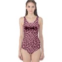 Purple Pink Leopard Texture Pattern Women s One Piece Swimsuit View1