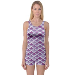 Purple Watercolor Retro Fish Scales Texture Pattern Women s One Piece Swimsuit by CoolDesigns