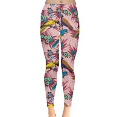 Colorful Pattern With Macaws Sitting On Branches Hand Drawn Leggings