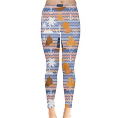 Blue Marine Palms Anchor Steering Wheel Pirate Flag Gold Pattern Leggings