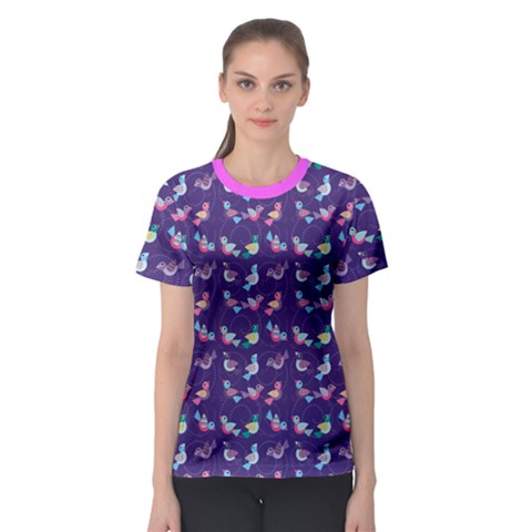 Purple With Color Pattern Birds Women s Sport Mesh Tee by CoolDesigns