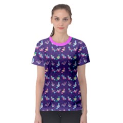 Purple With Color Pattern Birds Women s Sport Mesh Tee