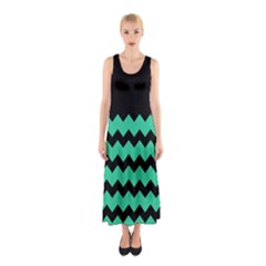 Green Chevron Sleeveless Maxi Dress