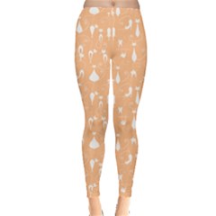 Beige Cute White Cats Pattern Leggings