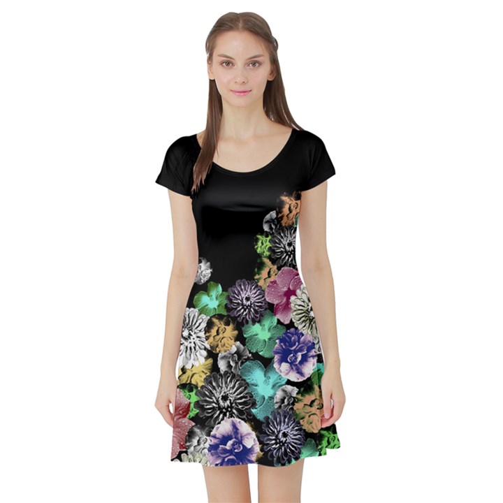 Colorful Vintage Floral Short Sleeve Dress