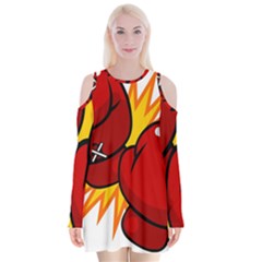 Boxing Gloves Red Orange Sport Velvet Long Sleeve Shoulder Cutout Dress by Alisyart