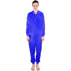Blue Perspective Grid Distorted Line Plaid Hooded Jumpsuit (ladies) 