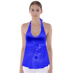 Blue Perspective Grid Distorted Line Plaid Babydoll Tankini Top by Alisyart