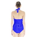 Blue Perspective Grid Distorted Line Plaid Halter Swimsuit View2