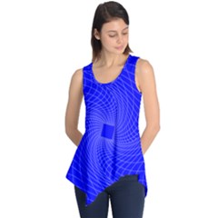 Blue Perspective Grid Distorted Line Plaid Sleeveless Tunic
