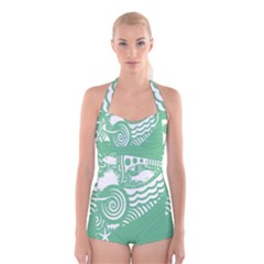 Fish Star Green Boyleg Halter Swimsuit  by Alisyart