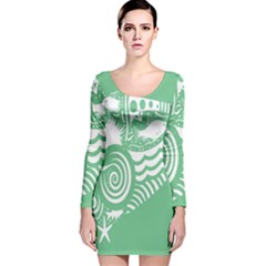 Fish Star Green Long Sleeve Velvet Bodycon Dress by Alisyart