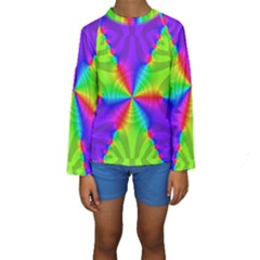 Complex Beauties Color Line Tie Purple Green Light Kids  Long Sleeve Swimwear by Alisyart