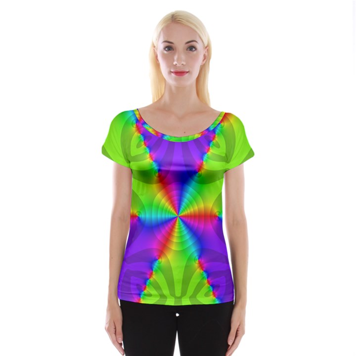 Complex Beauties Color Line Tie Purple Green Light Women s Cap Sleeve Top