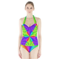 Complex Beauties Color Line Tie Purple Green Light Halter Swimsuit by Alisyart