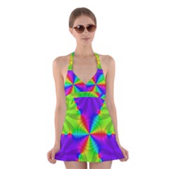 Complex Beauties Color Line Tie Purple Green Light Halter Swimsuit Dress by Alisyart