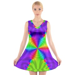 Complex Beauties Color Line Tie Purple Green Light V-neck Sleeveless Skater Dress