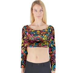 Chisel Carving Leaf Flower Color Rainbow Long Sleeve Crop Top